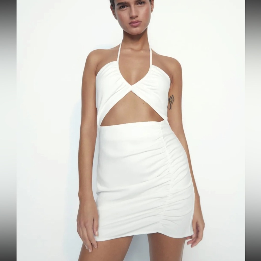 Zara White Halter Cutout Mini Dress